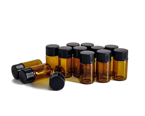 AGENIZ 50Pcs 3ml Amber Sample Bottles,Mini Glass Essential Oil Bottle, with Black Screw Caps, for Travel Essential Oil and Perfume Vials Bottles (3ML)