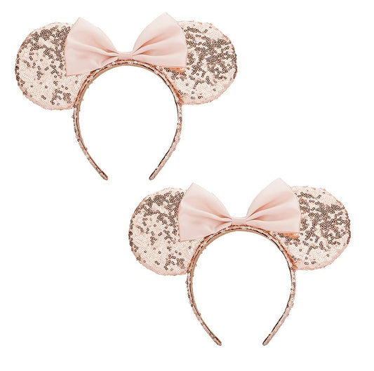 Seamoy Mouse Ears headband,2pcs Sequin Minnie Ears Headband Glitter Hairband for Princess Party Cosplay Costume Headwear Minnie&Mickey Themed Party Decorations (Gold-2 PACK)