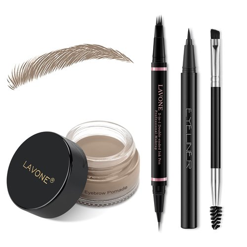 Eyebrow Pencil Makeup Kit - Waterproof 2-in-1 Microblading Pen & Pomade, Dual-Ended Brush | Ash Blonde