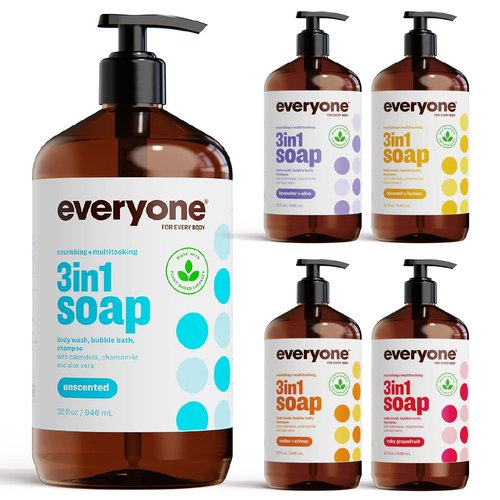 Everyone 3-in-1 Soap | Coconut & Lemon Body Wash, Shampoo & Bubble Bath - 32 Ounce Essential Oils