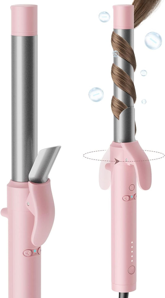 TYMO ROTA Automatic Curling Iron - 1-Inch Ceramic Curling Wand for Beach Waves, 5 Heat Settings, Pink