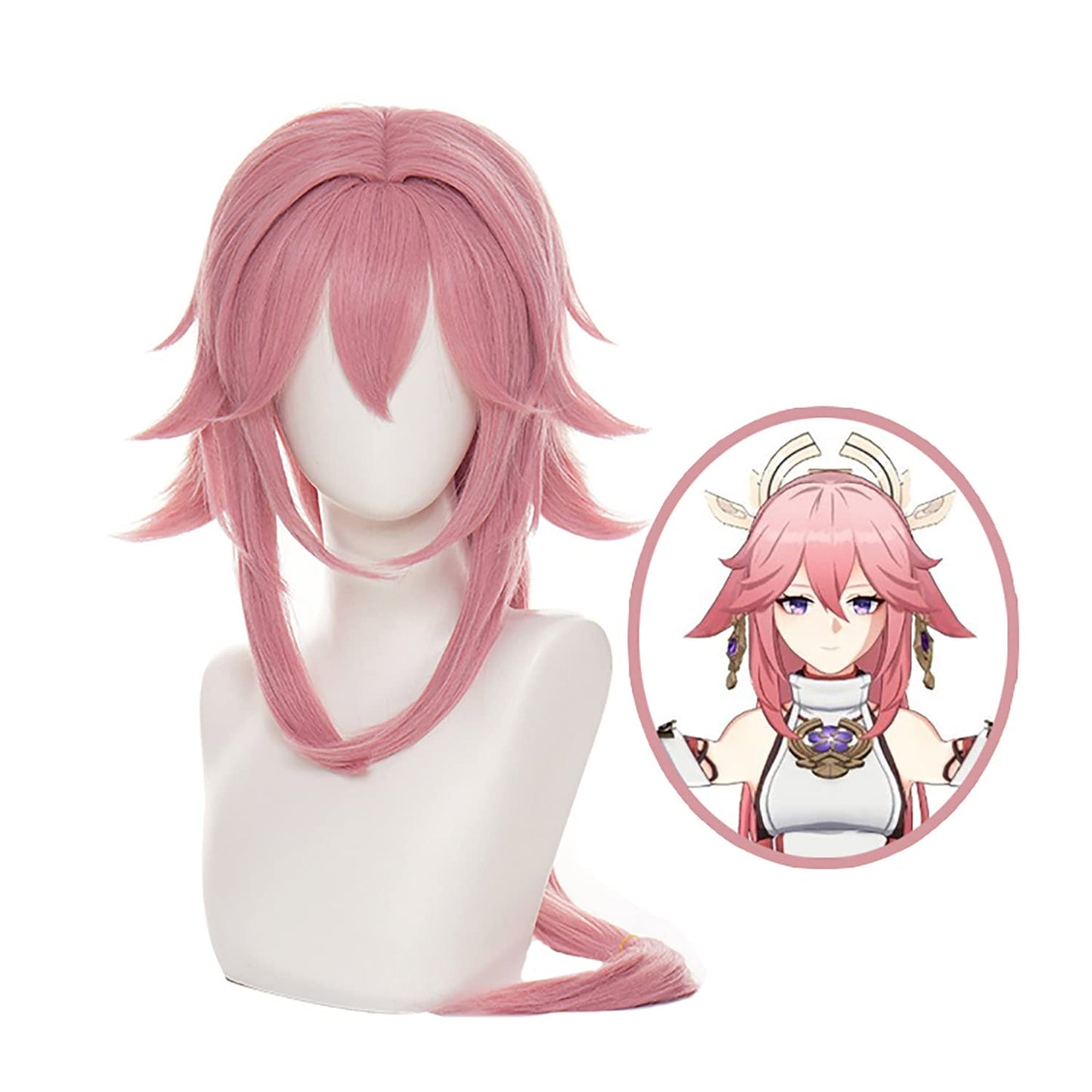 MoeLoli Yae Miko Cosplay Wig for Women Long Wavy Pink Costume Wig, Game Genshin Impact Costume Wig (Yae Miko)