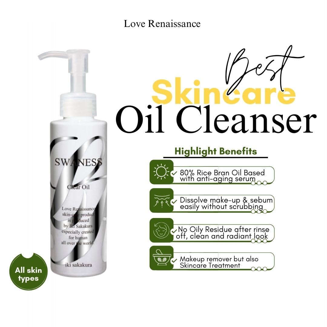 SWANESS Clear Oil Cleanser - Japanese Anti-Aging Makeup Remover & Deep Pore Cleansing Oil