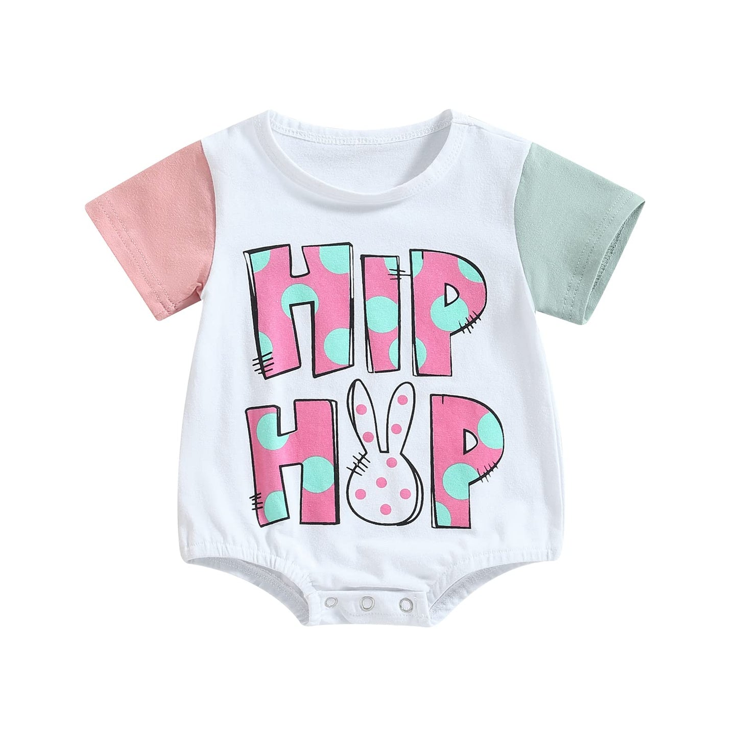 DOSYZTO Baby Girl Boy Easter Romper Outfit Block Color Short Sleeve Oversized Bodysuit Tops One Piece Summer Clothes (Rabbit Romper,12-18 Months)