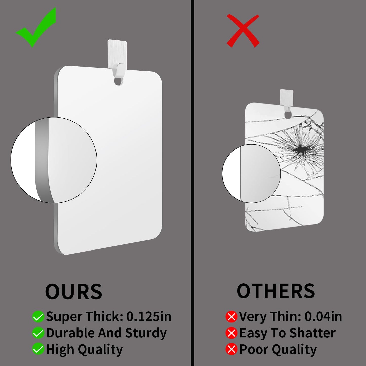 EUAIAJ Shower Mirror Fogless for Shaving, Large(10.6x8in) and with 2 Razor Hooks & 2 Mirror Hooks, Easy Install & Unbreakable & Super Thick, Fog Free (No Fog) Shower Mirror for Shaving