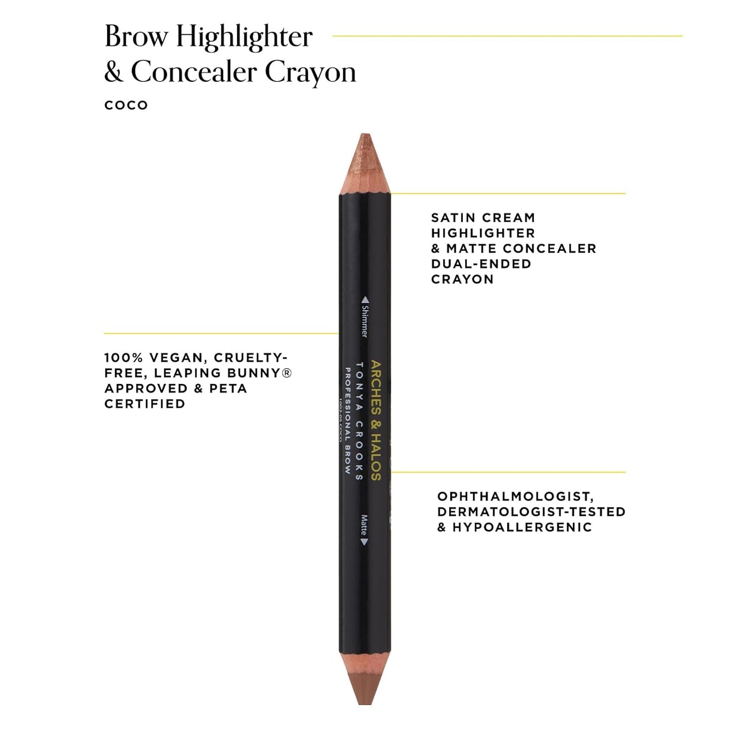 Arches & Halos Brow Highlighting Crayon - Coco | Ultra Creamy Eyebrow Stick & Highlighter Duo - 0.176 oz