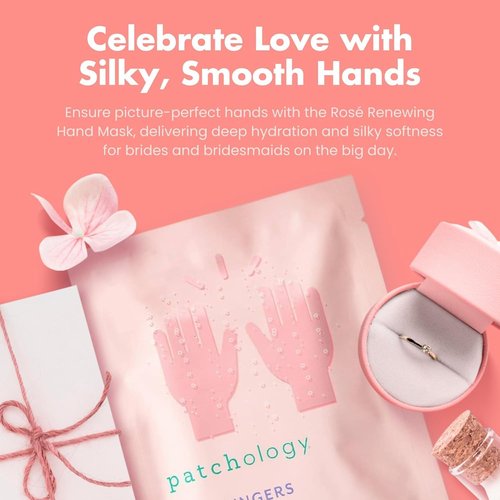 Patchology Rosé Fingers Hand Mask - Strawberry-Scented Moisturizing Gloves with Shea Butter for Soft Skin | 1 Pair