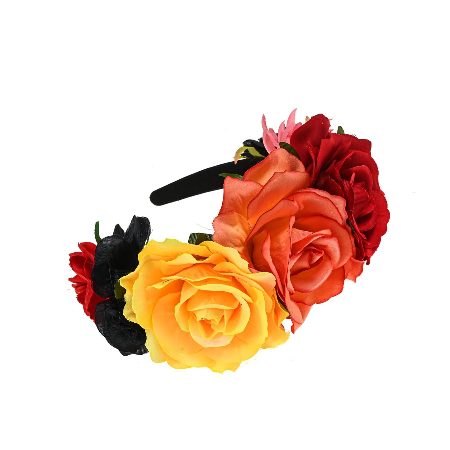 Fleursun Mexican Flower Crown Frida kahlo Headband Dia De Los Muertos Flower Crown Halloween Party Headpiece (Rose crown)