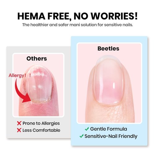 Beetles 2Pcs 15ml HEMA-Free Nail Glue Gel for Acrylic Nail Tips & Clear Press On Nails, TPO Free Super Strong U V Nail Glue for Nail Extensions, Skin-Friendly, DIY Long Lasting Nail Gel Kit