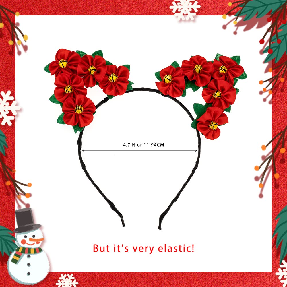 Madison Tyler Christmas Red Poinsettia Headwear | Cute Flower Elves Ears Headband | Lightweight for Christmas Party | Holiday Gifts