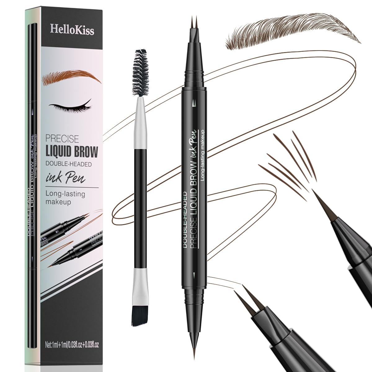 Skiennix Microblading Eyebrow Pencil - 2-in-1 Dual-Ended Pen with Precise Brush Tip | Dark Brown, Waterproof & Long-Lasting