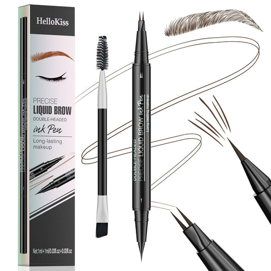 Skiennix Microblading Eyebrow Pencil - 2-in-1 Dual-Ended Pen with Precise Brush Tip | Dark Brown, Waterproof & Long-Lasting