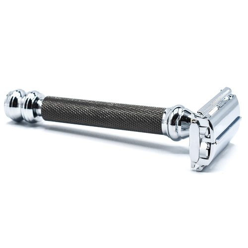 Parker 76R Heavyweight Butterfly Safety Razor - Gunmetal Finish & Long Knurled Handle for Precision Shaving