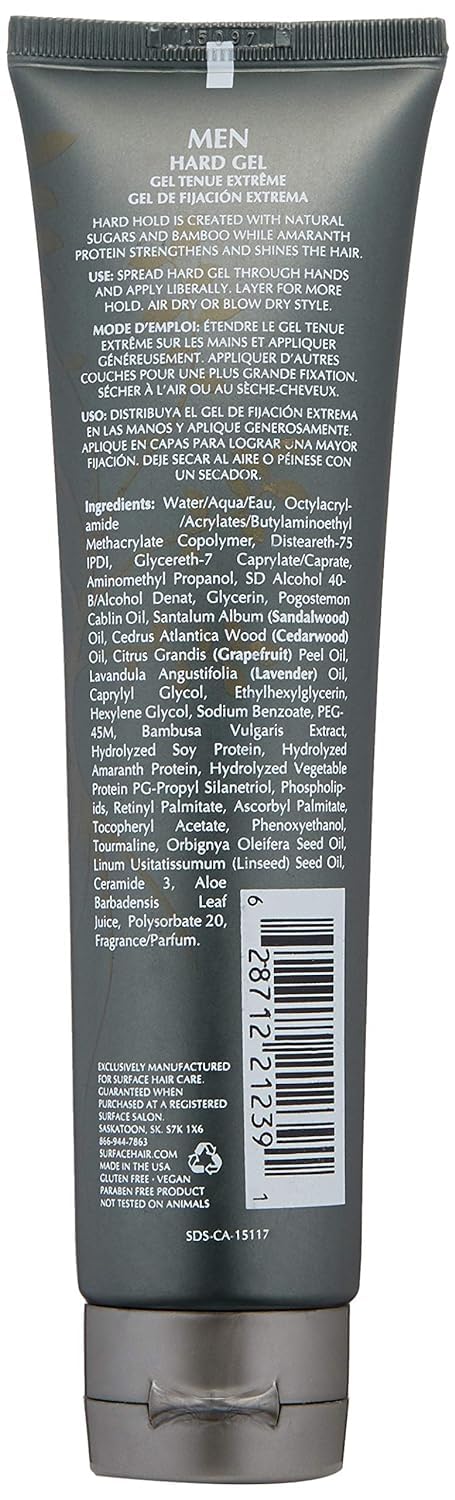 Surface Hair Hard Gel for Men - Strong Hold & Shine, 4 Fl Oz