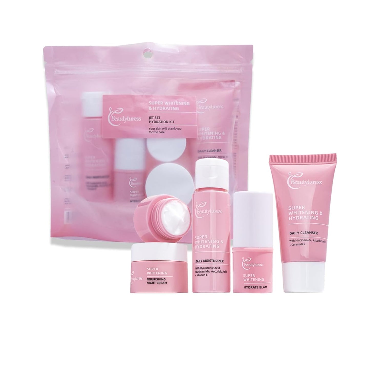 Skiennix Hydrating Mini Skincare Set - Travel-Friendly Kit with Cleanser, Serum, Balm & Eye Cream