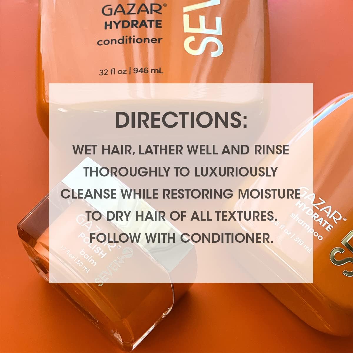 SEVEN Hair Care Gazar Hydrate Shampoo - Sulfate & Paraben Free, Pro Vitamin B5, Moisturizing Cactus Flower, 12 oz