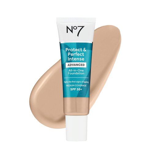 No7 Protect & Perfect Advanced Foundation - Age-Defying Makeup with SPF 50 - Calico, 30ml for Redness Reduction & Pore Blurring