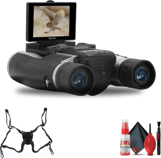 Minolta 12x32 Digital Binoculars - 4K UHD Video Camera, 48MP Photo Capture, 8X Digital Zoom, IPS Anti-Glare Screen, Fog-Resistant Optics, Compact, Ideal for Birdwatching & Travel Hunting + Harness