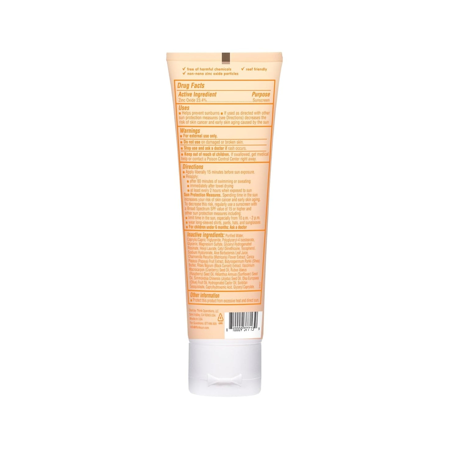 Thinkbaby Baby Sunscreen - SPF 50 Clear Zinc Oxide for Sensitive Skin | 3 Fl Oz, Water Resistant, Reef Safe