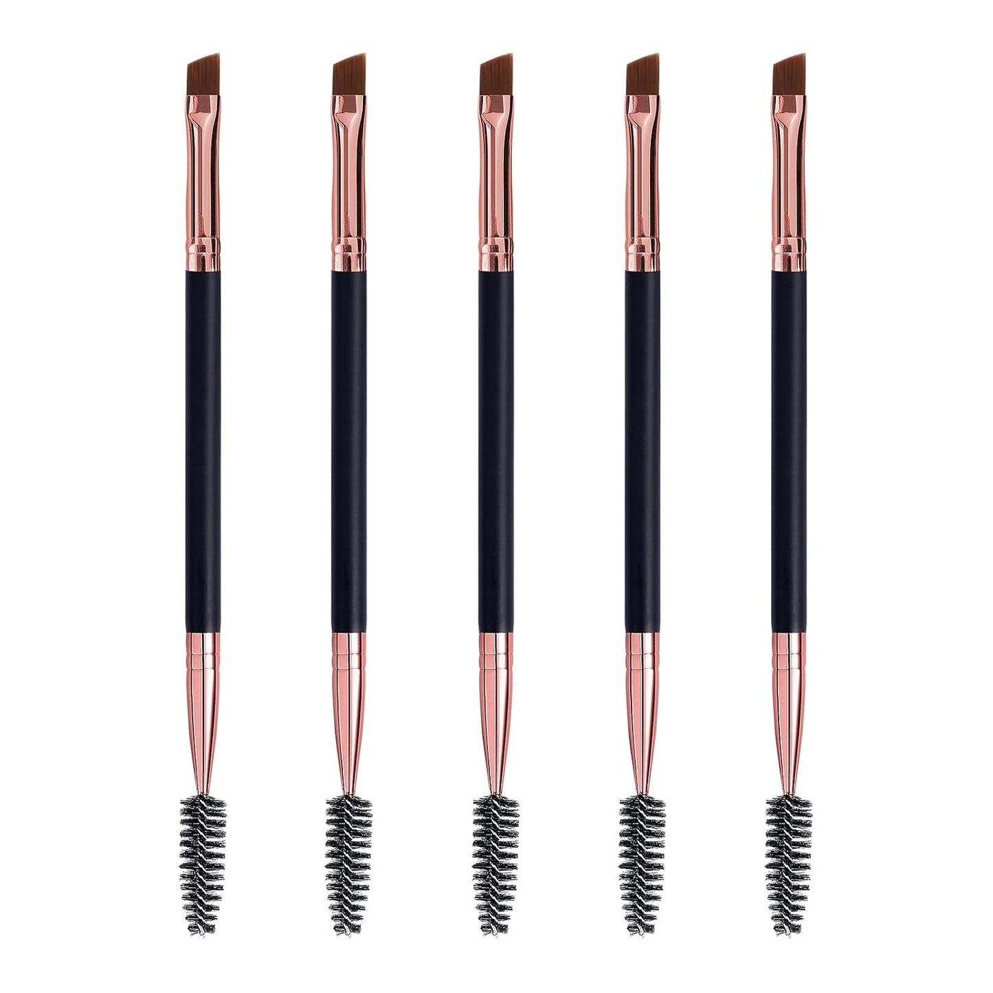 Skiennix Duo Eyebrow Brush Set - Spoolie & Angled Brow Brushes for Flawless Eye Makeup | 5pcs, Black