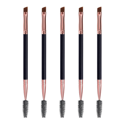 Skiennix Duo Eyebrow Brush Set - Spoolie & Angled Brow Brushes for Flawless Eye Makeup | 5pcs, Black