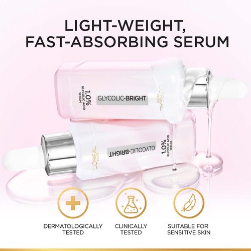 L'Oreal Paris Brightening Serum - 1% Glycolic Acid & 2% Niacinamide for Even Skin Tone | 15ml (0.52 oz)