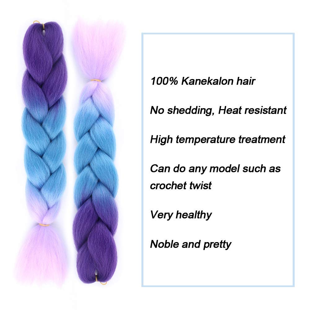 Braiding Hair Synthetic Hair Extensions Ombre Twist Braids Hair Hair Extensions 3Pcs/Lot(24" Purple-Lake Blue-Violet)