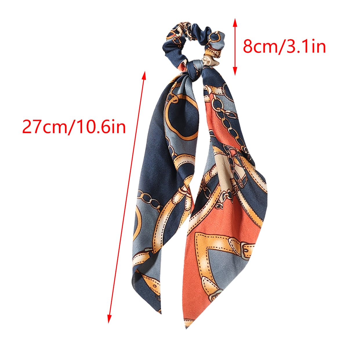 LFOUVRE 4pcs Chain Satin Hair Accessories - Ribbon Scrunchies with Long Tails, Knotted Hair Bands and Elastic Ties for Girls