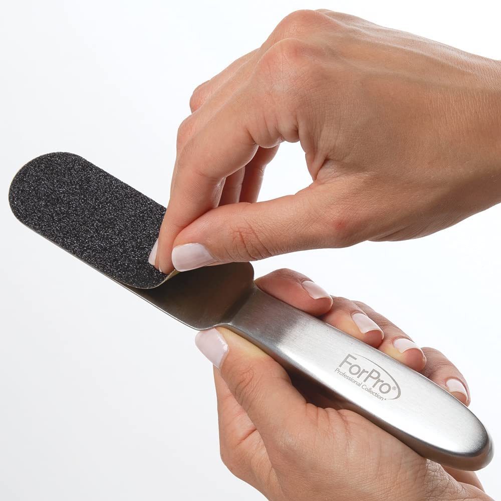 ForPro Professional Collection Stainless Steel Pedi File Kit - 100% Sanitizable Pedicure Tool | 12 Refill Strips, 8.5" L