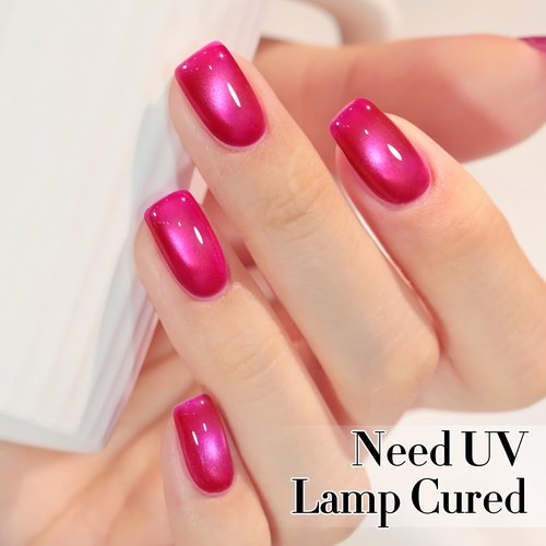 Double Rhythm 15ML Jelly Glass Cat Eye Gel Polish with Magnet Holographic Glitter Shimmer Translucent Sheer Color Salon Soak Off Magnetic Nail at Home (Magenta-MC1201)