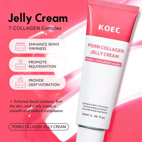 KOEC PDRN Collagen Jelly Cream - Deep Hydration & Skin Elasticity | Pink Peptide Face Moisturizer 1.69 Fl Oz