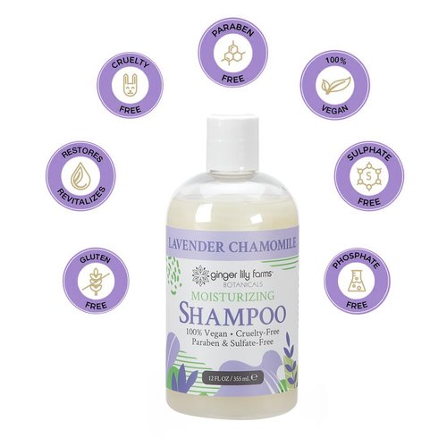 Ginger Lily Farms Botanicals Moisturizing Shampoo - 100% Vegan & Cruelty-Free, Lavender Chamomile, 12 Fl Oz