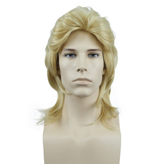 Aimole Mens Gold Wig Retro 70s 80s Costumes Fancy Party Disco Rocker Punk Halloween Cosplay Wigs