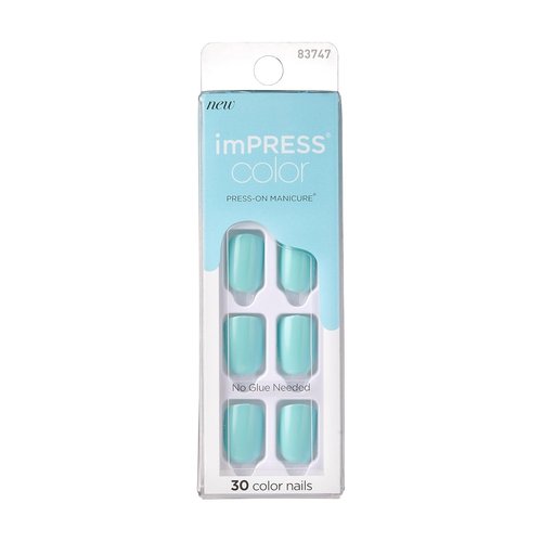 KISS imPRESS Color Press-On Manicure - Gel Nail Kit with PureFit Technology | Mint To Be, Short Length, Polish-Free Solid Color