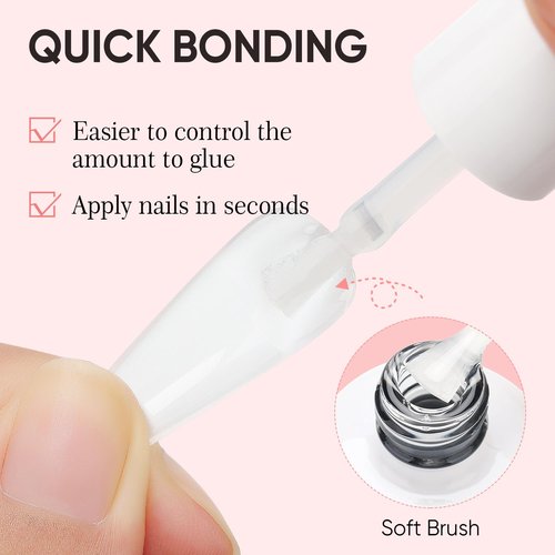Nicedeco Gel Polish 6 in 1 Nail Glue Gel for Acrylic Nails, Hema Free, Cruelty Free, Vegan 2 Pcs 15ml Super Strong Brush in Nail Gel Glue for False Nails Tips and Gel Nail Polish Led Lamp Required