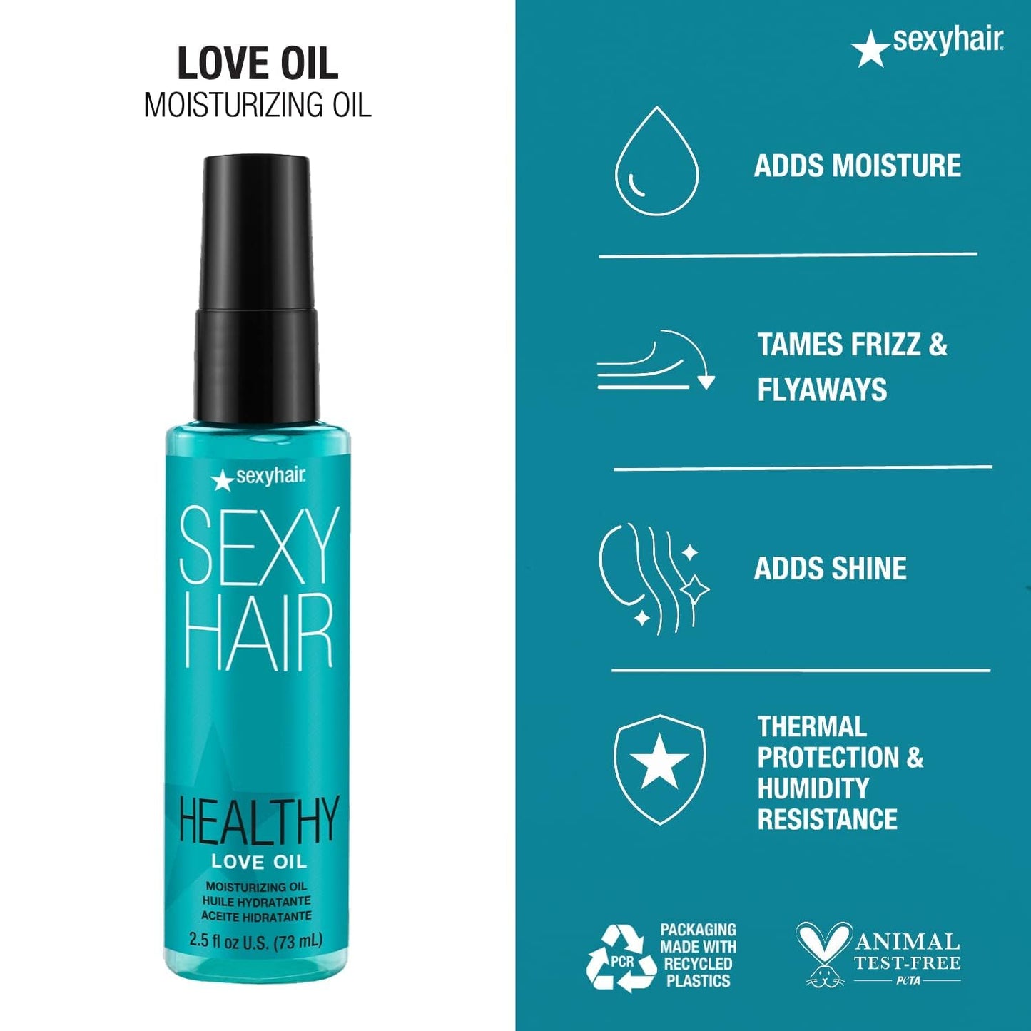 SexyHair Healthy Love Oil - Moisturizing Oil for Smoothness & Frizz Control | Thermal Protection & Shine | All Hair Types