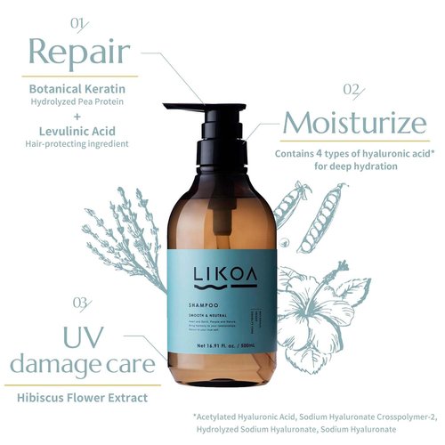 LIKOA Smooth Shampoo - Vegan & Halal Formula for Fine, Dry Hair | Lightweight Moisture, 500mL