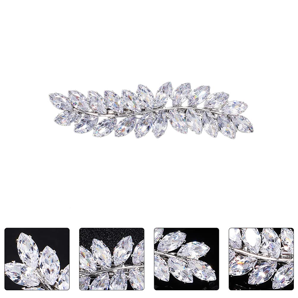 Beaupretty Rhinestone Hair Clips Crystal Leaf Hair Clip Diamond Hair Barrettes Hair Bang Clamp Decorative Alligator Hair Pins For Women Weddings Bridal Hair Accessories Silver