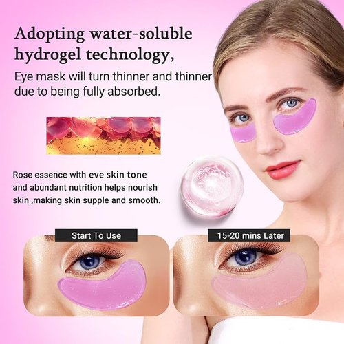 PEAUAMIE Under Eye Patches - Rose Eye Mask for Dark Circles & Puffiness | 30 Pairs