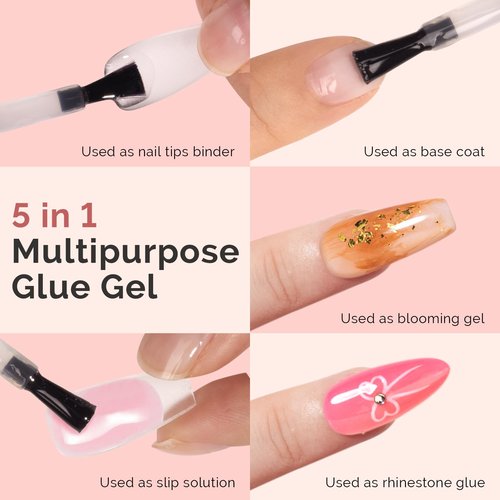 MelodySusie Top Coat Nail Glue Base Coat No Wipe Glossy Set Long Lasting Shine Finish Soak Off UV LED Nail Lamp Nail Art Design Manicure Kit Perfect Gifts for Women Girls 3 Pcs 15ml Clear