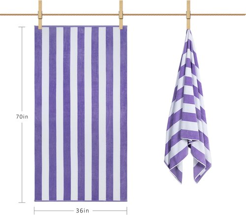 LULUHOME Large Oversized Beach Towel - Soft Cotton Striped Pool Towel, 36 x 70 Inch, Purple