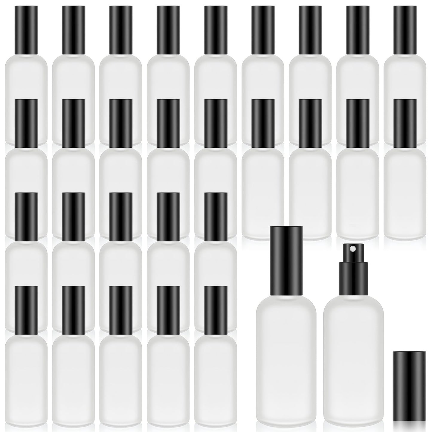 Roshtia 30 Pcs 3.4 oz Glass Spray Bottle Clear Empty Bottles Small Refillable Reusable Perfume Bottle with Fine Mist Sprayer Pump for Face Body Travel (Gold) (3.4 oz,Black)