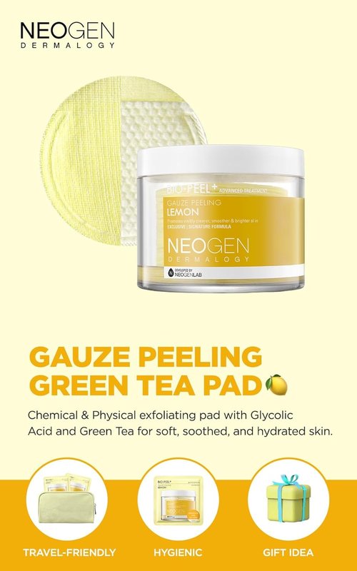 DERMALOGY by NEOGENLAB Bio-Peel Gauze Peeling Pads - Exfoliating & Brightening with PHA, Lemon & Lemongrass | 30 Pads