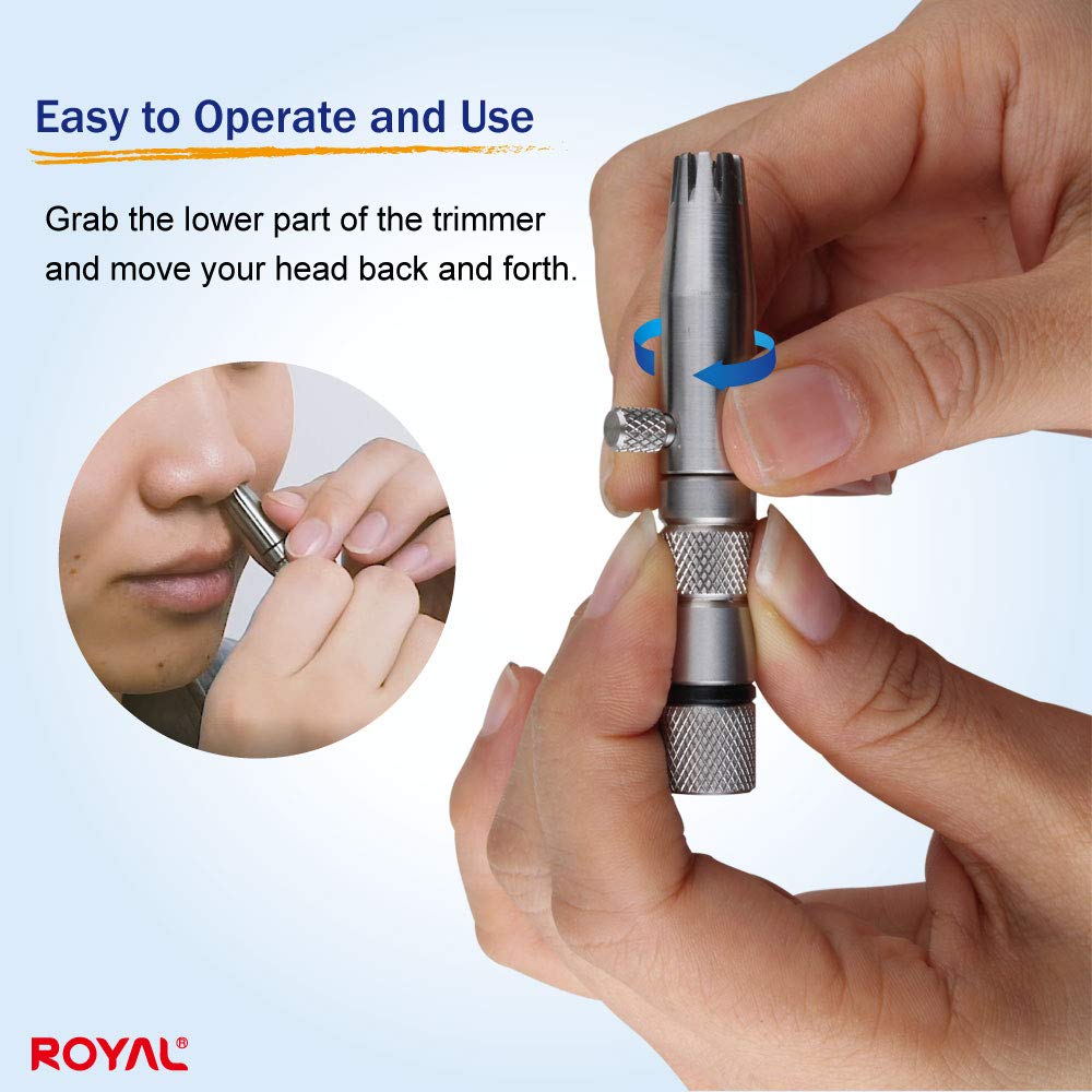 ROYAL [Made in Korea] Premium Nose Hair Trimmer for Men Silver Bullet, Manual, Battery-Free, Stainless, Waterproof, Painless with Patented Mechanism ET-3