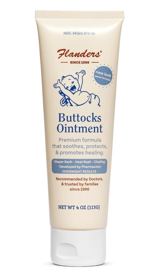 Flanders Buttocks Ointment - Zinc Oxide Diaper Rash Cream for Baby & Adult Skin | 4oz Thick Barrier Paste