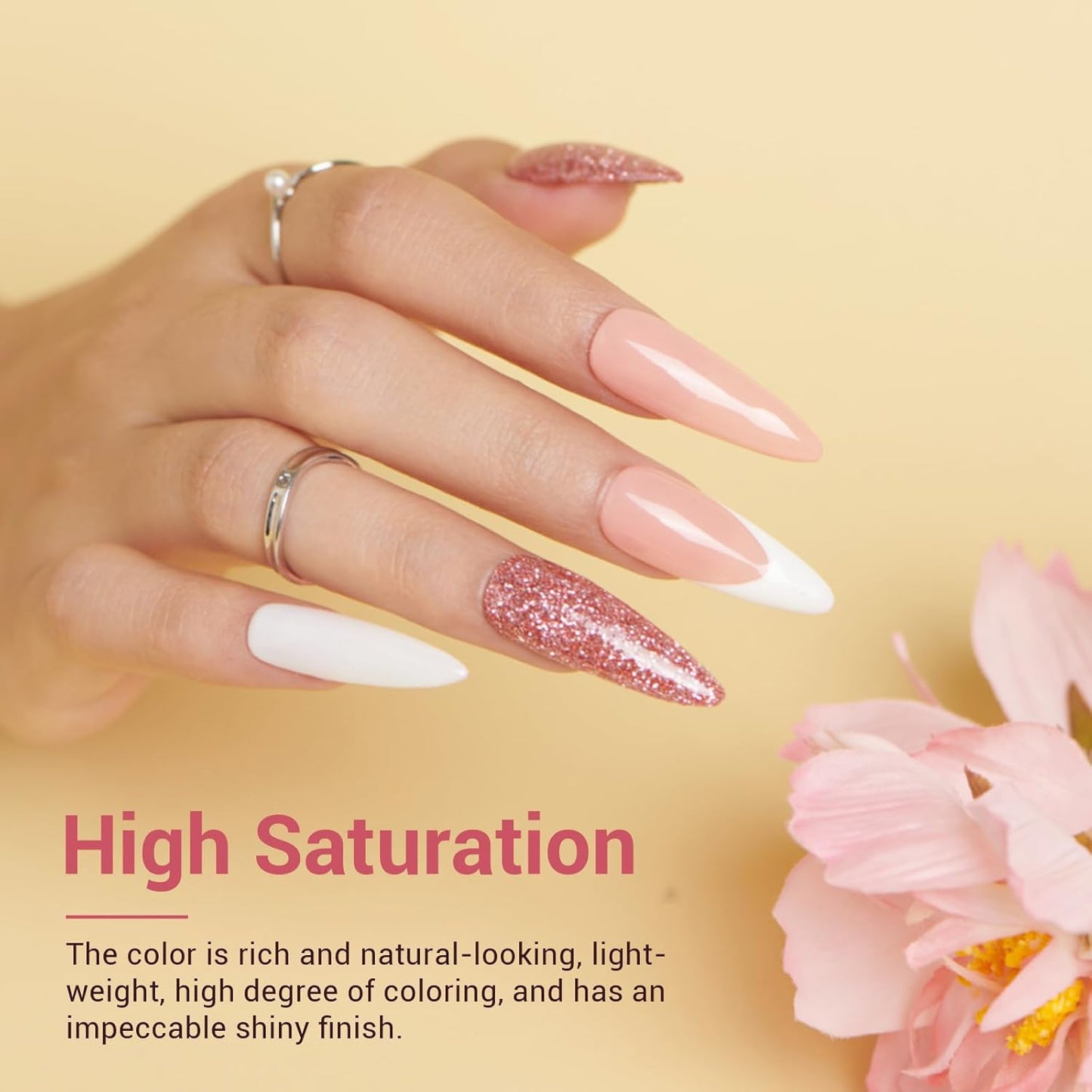 AZUREBEAUTY Dip Powder Nail Kit - 4 Colors Glitter Soft Pink French Nail Art | Base & Top Coat Included