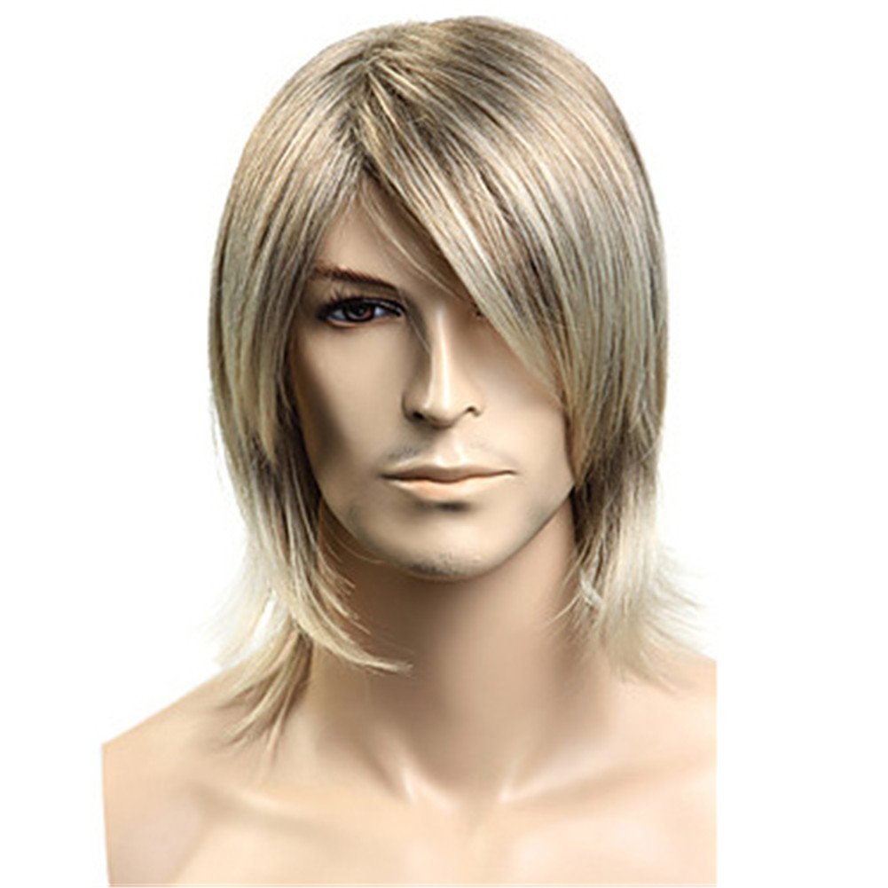 Aimole Blonde Straight Wig Synthetic Hair For Men Cosplay Halloween Medium Long Wigs