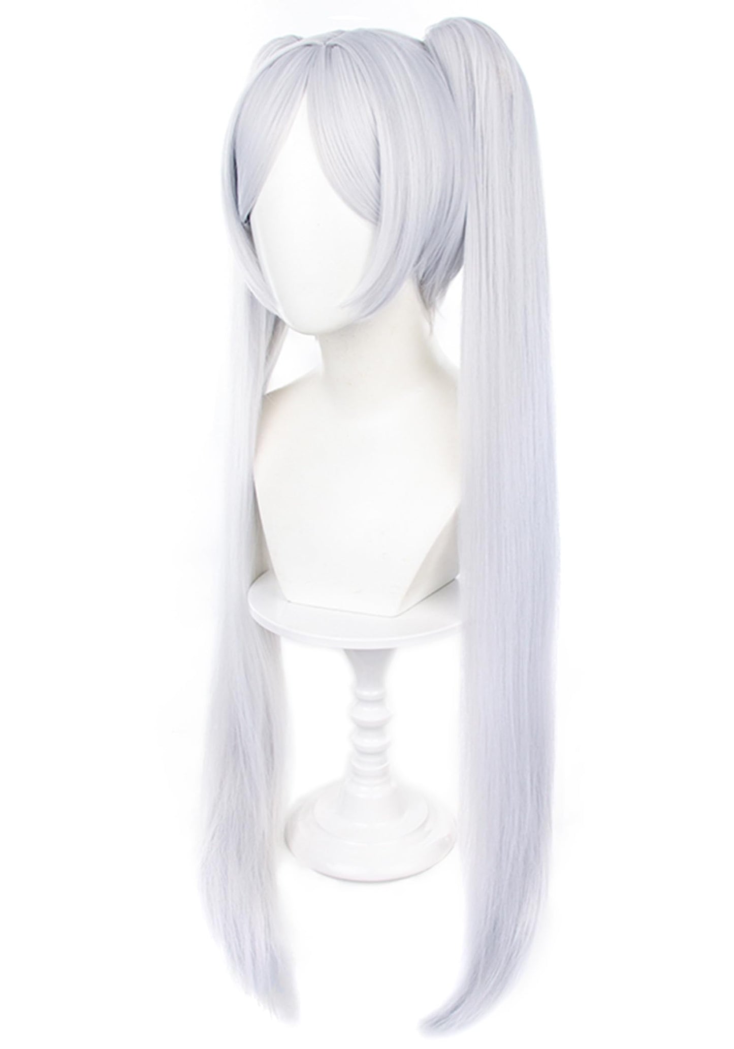 C-ZOFEK Cosplay Wig with Elf Ears Long Silver Wig Ponytails with Bangs for Halloween Costume Party (Silver)