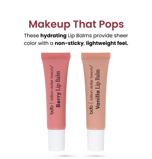 bdb Lip Balm: Berry and Vanilla - Tinted & Hydrating, Sheer Color, Non-Sticky, 2-Pack