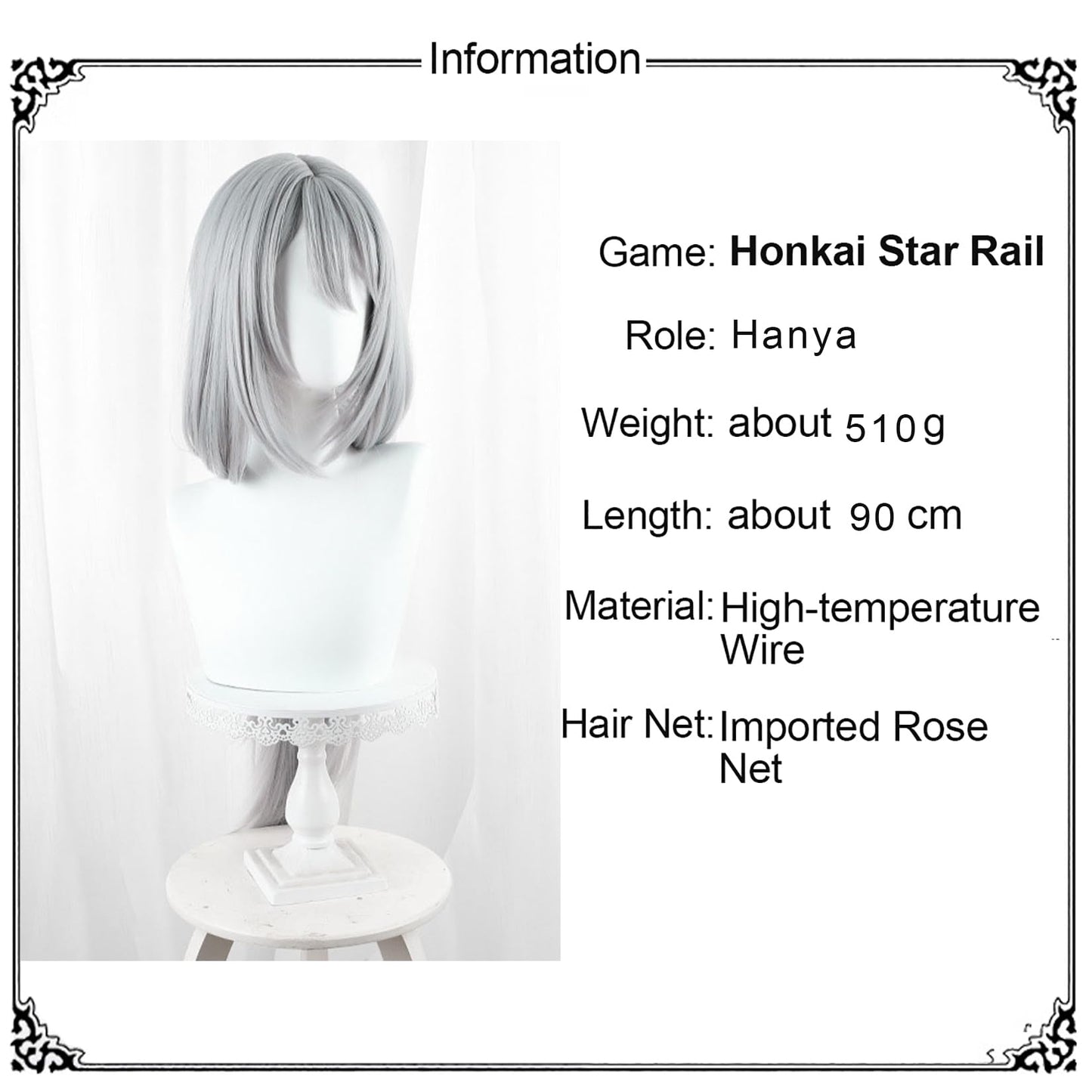 XiongXiongLe Honkai Star Rail Hanya Wig Cosplay Silver White Long Straight Women Costumes Hair Wigs for Girls Cos Anime Game Party Halloween Christmas Daily Wear(Hanya)